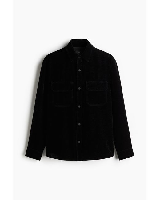H&M Samt-Overshirt in Regular Fit in Black für Herren