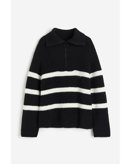 H&M Black Oversized Pullover mit kurzem Reissverschluss