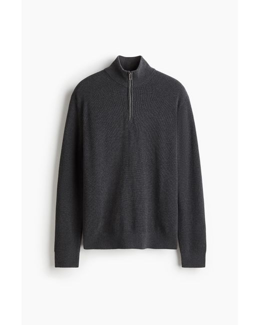 H&M Pullover mit kurzem Zipper in Regular Fit in Black für Herren
