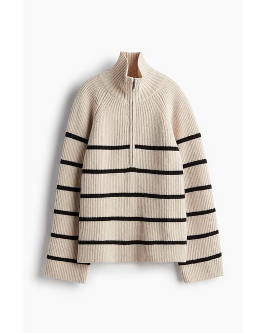 H&M Natural Gerippter Pullover mit Zipper