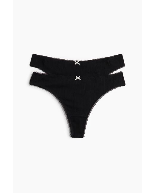 Lot De 2 Culottes Thong En Pointelle H&M en coloris Black