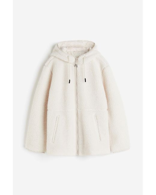 H&M White Teddyjacke mit Kapuze