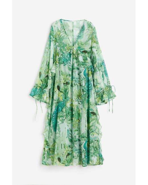 H&M Maxi-jurk Met Volants in het Groen | Lyst NL
