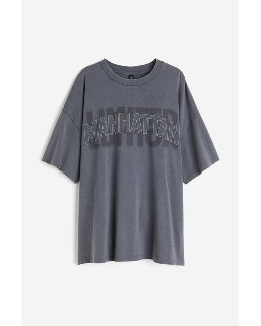 H&M Gray Oversized T-Shirt mit Motivdetail