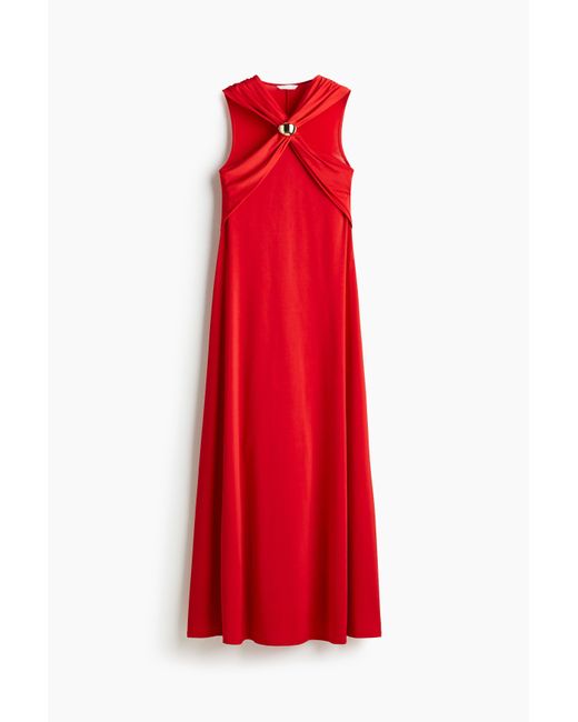 H&M Red Langes drapiertes Kleid