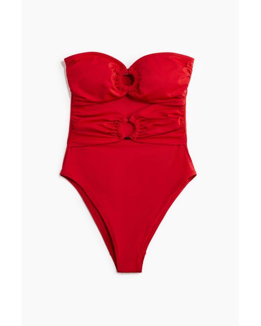 H&M Red Bandeau-Badeanzug mit wattierten Cups