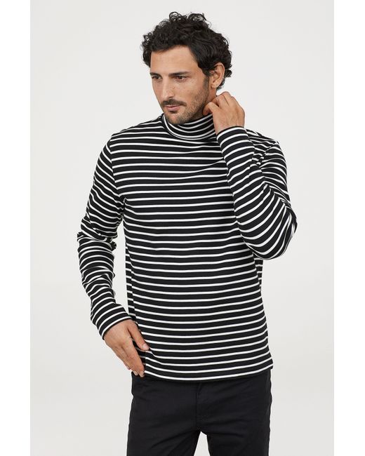 H\u0026M Cotton Striped Turtleneck Shirt in 