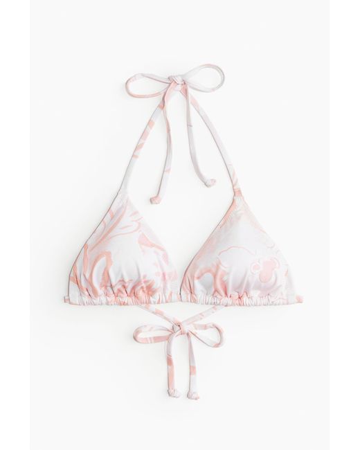 H&M White Wattiertes Triangel-Bikinitop