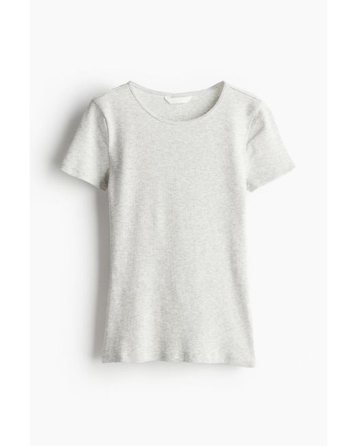 H&M White Geripptes T-Shirt