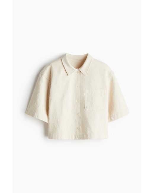 H&M White Oversized Hemdbluse aus Jacquard-Denim