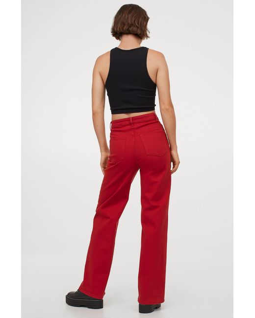 H&M Wide-leg Twill Pants in Red | Lyst