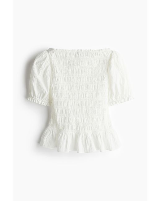 H&M White Gesmokte Bluse