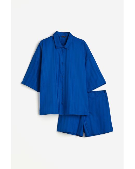 H&M Blue Pyjama aus Baumwollsatin