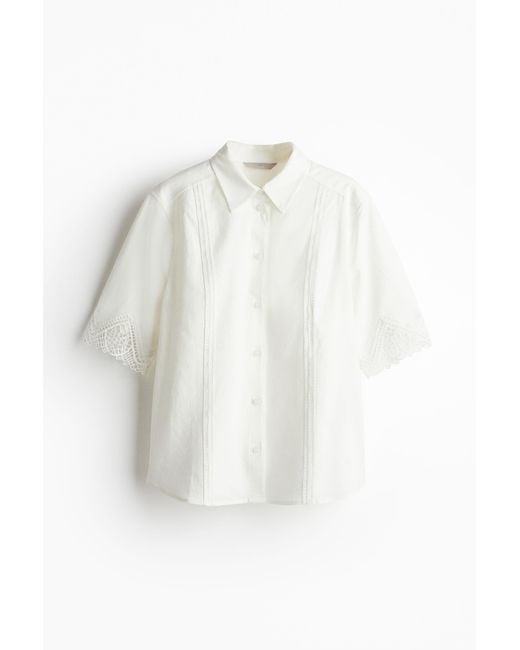 H&M White Bluse aus Leinenmischung mit Spitzendetails