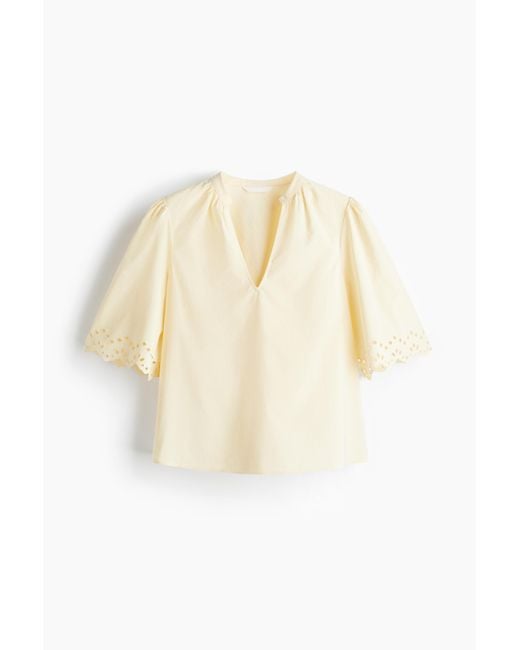 H&M White Baumwollbluse mit Broderie Anglaise