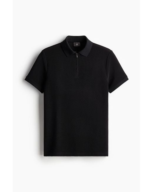 H&M Poloshirt mit Zipper in Slim Fit in Black für Herren