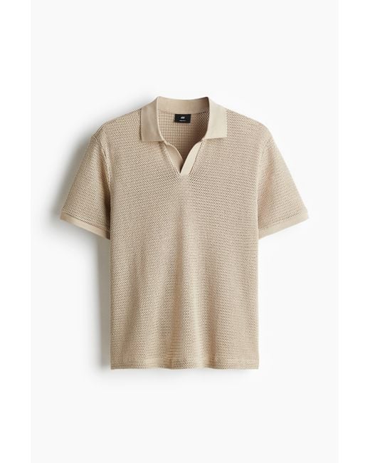 H&M Poloshirt in Ajourstrick Regular Fit in Natural für Herren