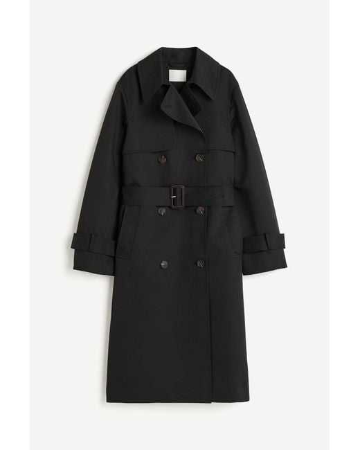 H&M Black Zweireihiger Trenchcoat aus Twill