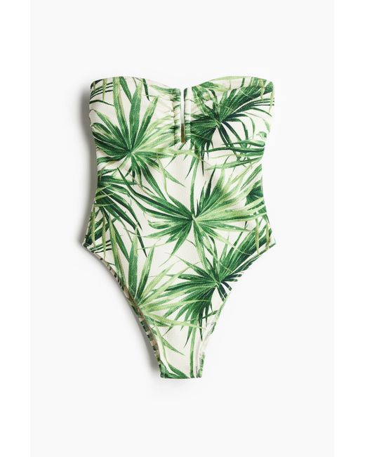 H&M Green Bandeau-Badeanzug mit wattierten Cups