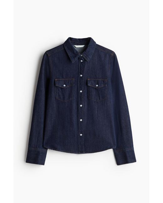 H&M Denim Overhemdblouse in het Blue