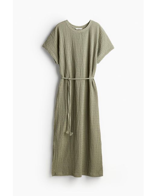 H&M Green Kleid aus Strukturjersey mit Bindegürtel