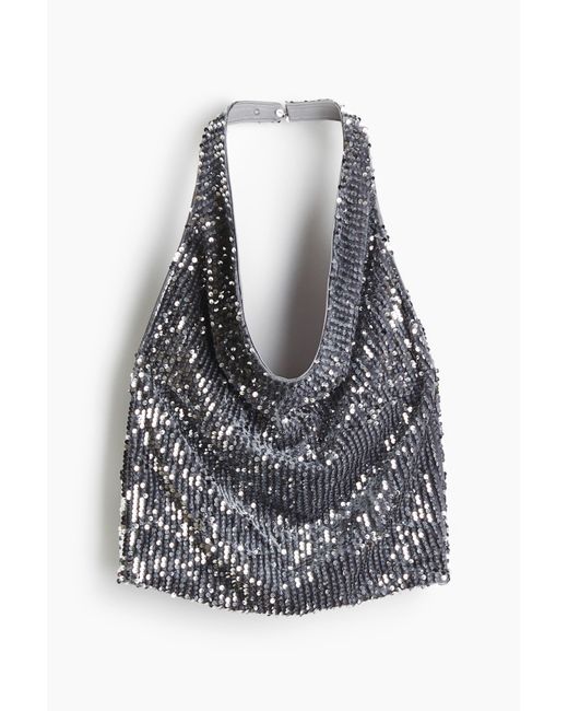 Top Dos Nu À Sequins H&M en coloris Gray