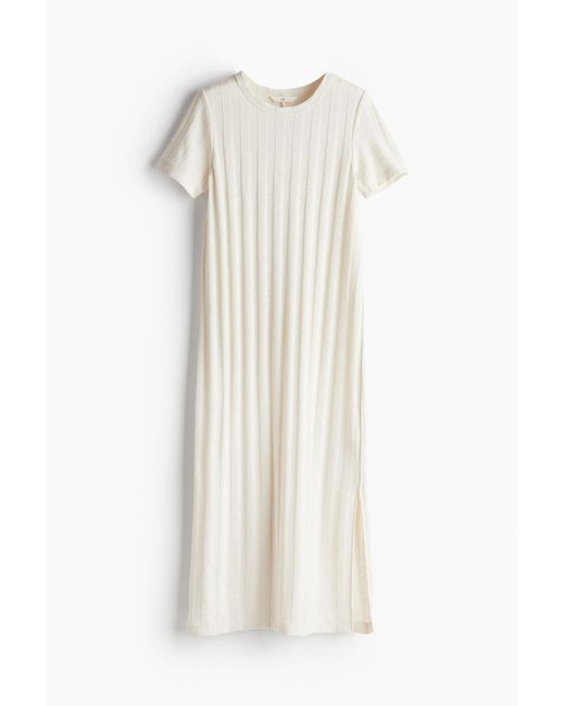 H&M White Geripptes Kleid