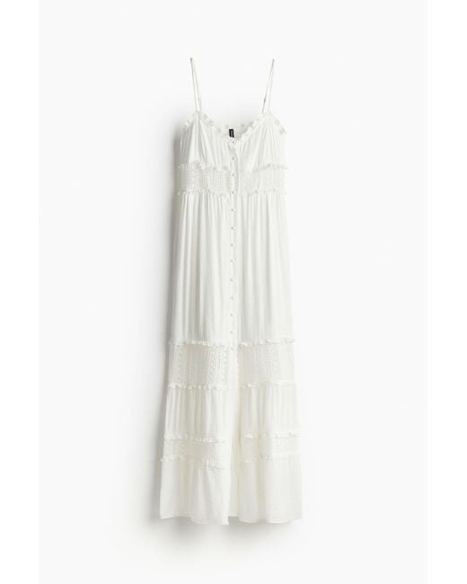 Robe longue en crêpe avec dentelle H&M en coloris White