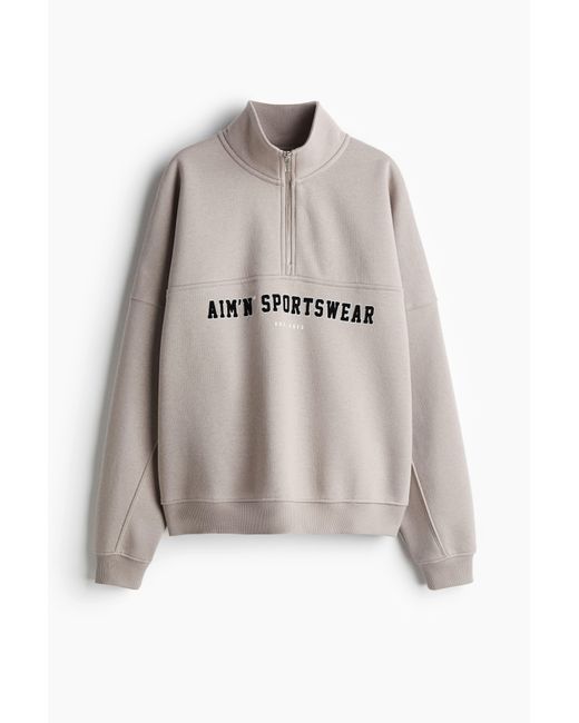 H&M Varsity Sweat Half Zip in het White