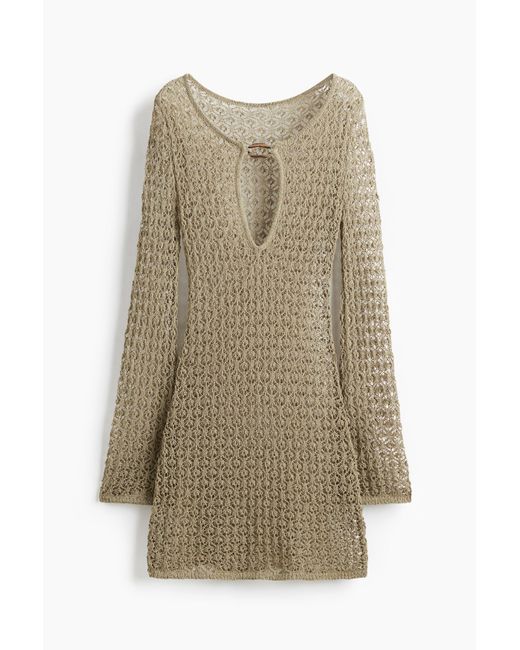 H&M Natural Strandkleid in Pointellestrick