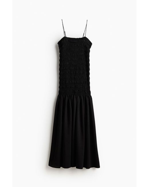 H&M Gesmokte Maxi-jurk in het Black