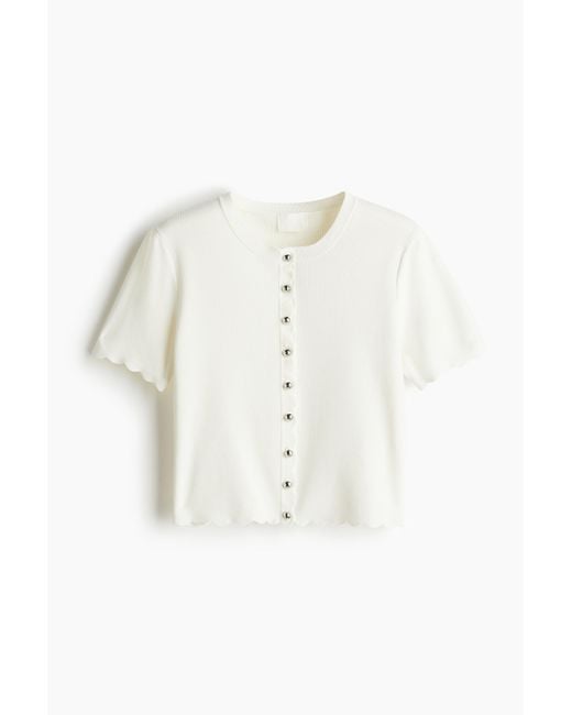 H&M White Feinstrick-Cardigan mit Wellenkanten