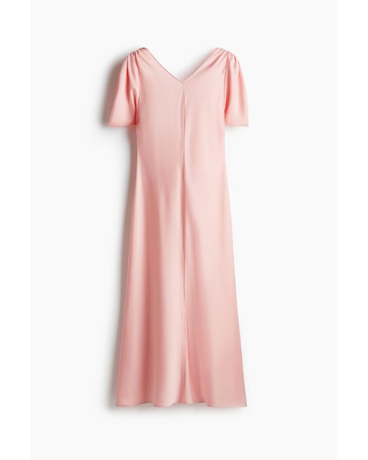 H&M Pink Satinkleid mit Bindebändern im Rücken