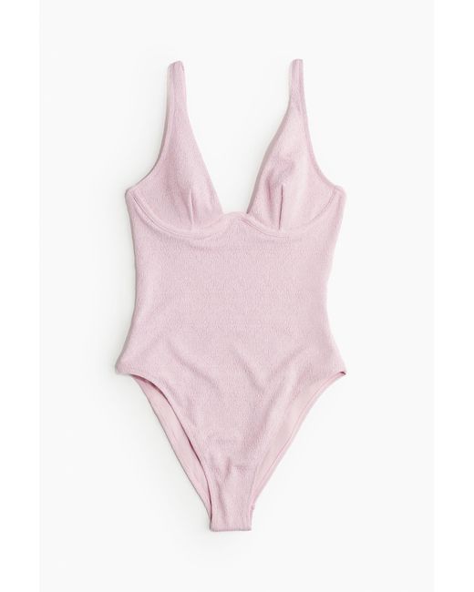 H&M Pink Badeanzug mit Bügelcups und hohem Beinausschnitt