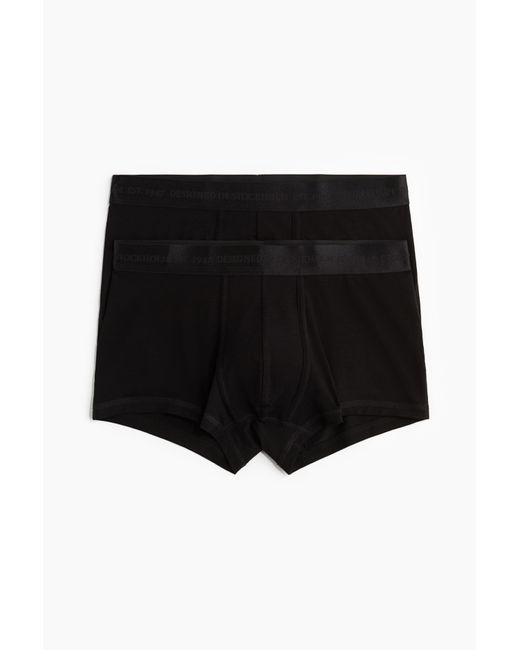 H&M 2er-Pack Kurze, tief sitzende Trunks mit Lycra® in Black für Herren
