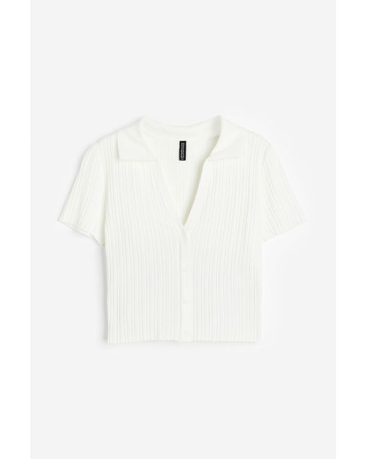 H&M Collared Rib-knit Top in White | Lyst Canada