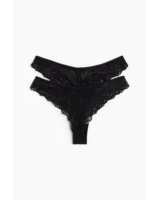 H&M Black 2er-Pack Brazil Slips aus Spitze
