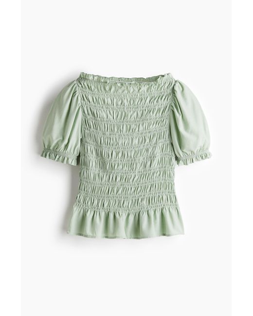 H&M Green Gesmokte Bluse