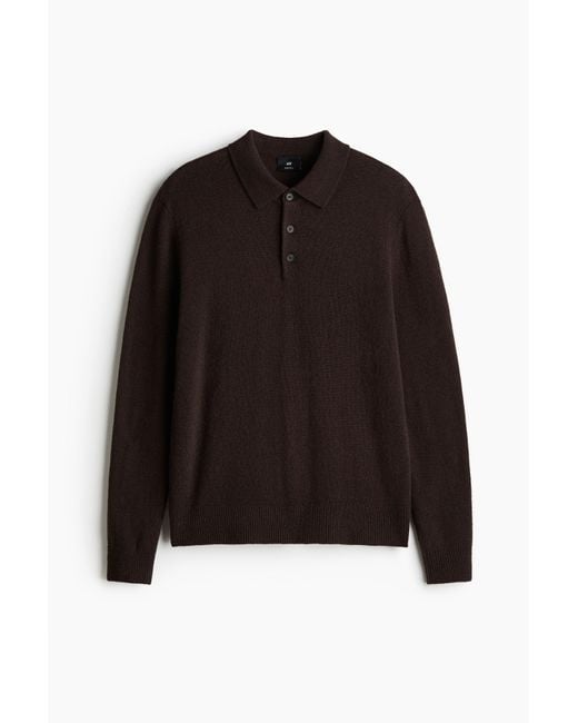H&M Poloshirt aus Wolle in Regular Fit in Black für Herren