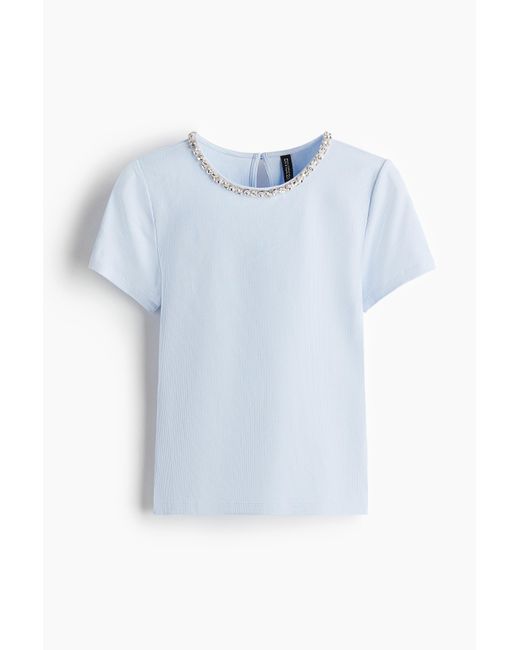 H&M Blue T-Shirt mit Strassverzierung