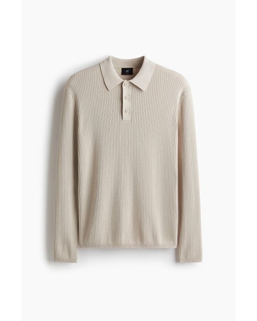 Polo Slim Fit En Maille Côtelée H&M pour homme en coloris White