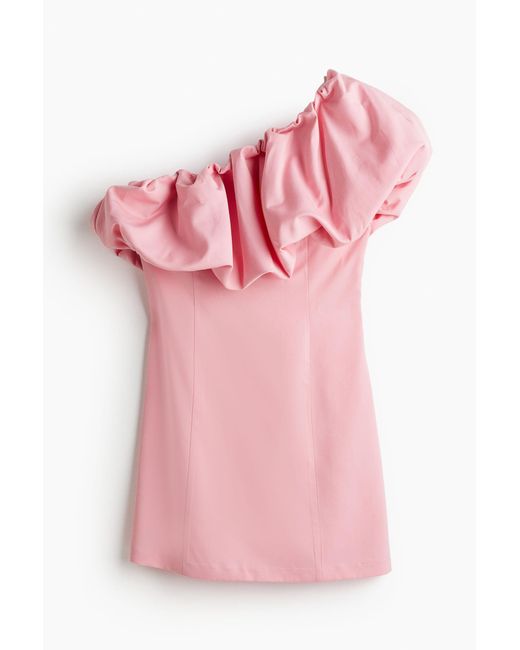 H&M One-shoulder Mini-jurk in het Pink