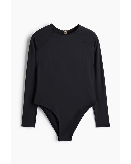 H&M Blue Langärmeliger Badeanzug mit wattierten Cups