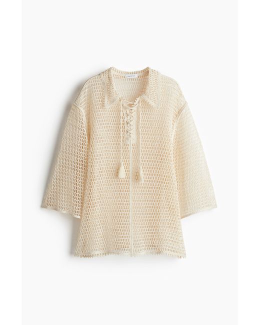 H&M Ajourgebreide Top Met Rijgsluiting in het Natural