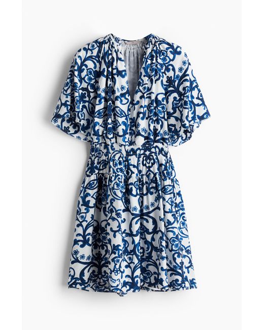 H&M Blue Gesmoktes Kleid