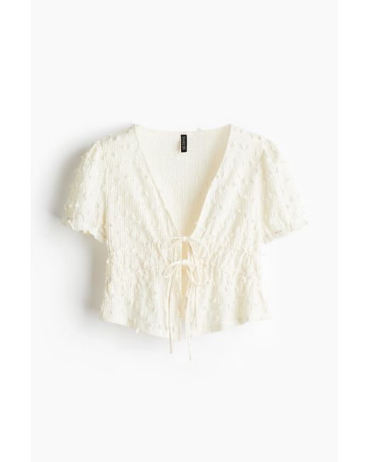 H&M White Plumetis-Shirt zum Binden