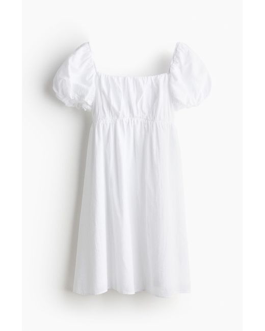 H&M White Babydoll-Kleid mit Puffärmeln