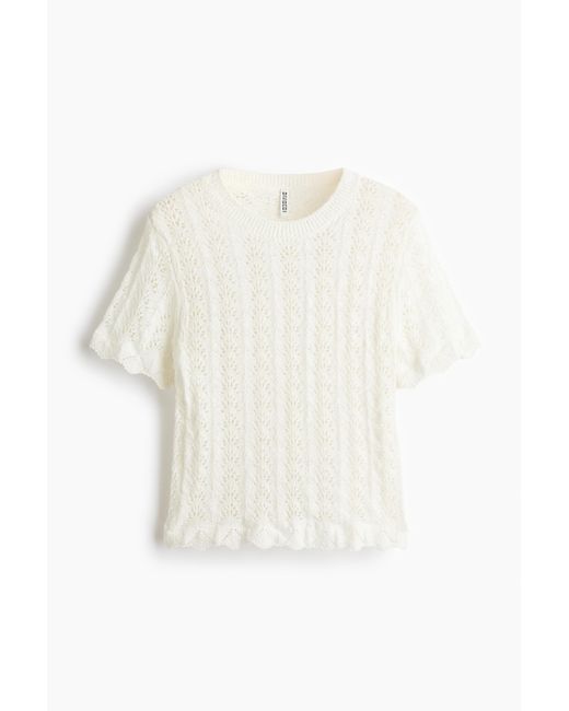 H&M Ajourgebreide Top in het White