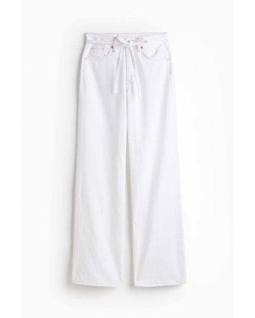 H&M White Feather Soft Wide High Jeans