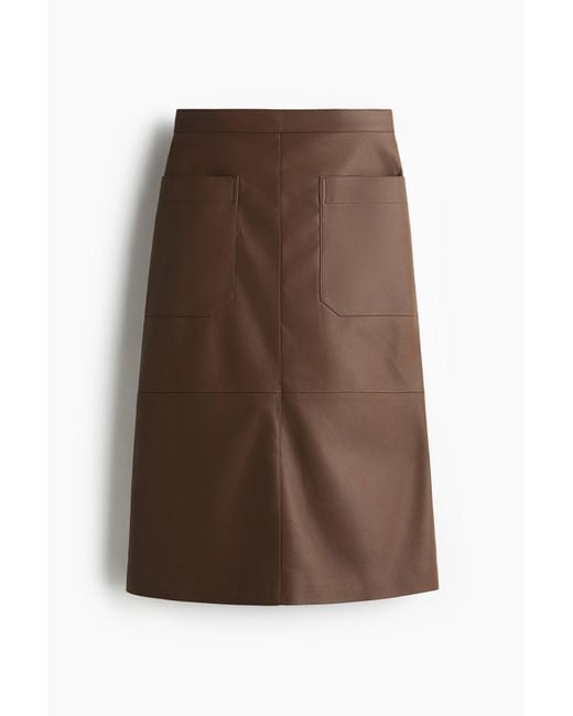 Coated Midi Skirt H&M en coloris Brown